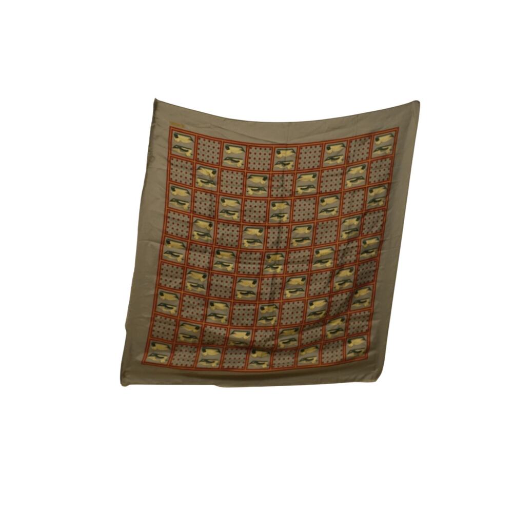 Vintage Gray Yellow Swan Print Silk Scarf Square Bird Pattern Neck Wrap 28x29